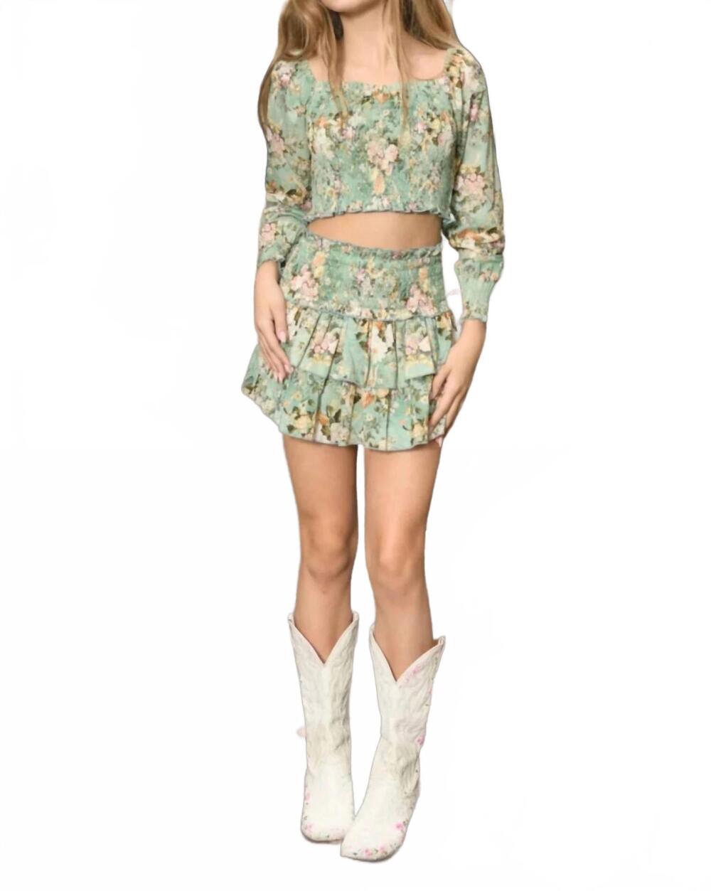 NEW KATIE J NYC girls baroque floral top in sage